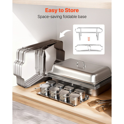 Ορθογώνια θήκη για ψήσιμο VEVOR, θήκη για ψήσιμο από ανοξείδωτο ατσάλι 9,91 λίτρων, πλήρες σετ θήκης για θερμαντήρα φαγητού με κοίλη λαβή, 2 λαβίδες φαγητού, καπάκι, θήκη καυσίμου, θήκες για ψήσιμο για πάρτι, δεξιώσεις και γάμους