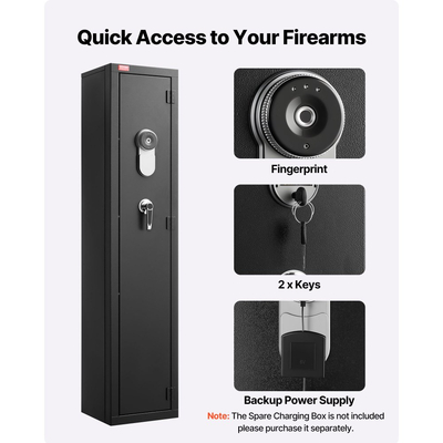 VEVOR Gun Safe, βαρέως τύπου ψυχρής έλασης ατσάλινο πυρίμαχο θάλαμο τυφεκίου με δακτυλικό αποτύπωμα, ψηφιακό πληκτρολόγιο και κλειδί, μεγάλο μακρύ θάλαμο όπλου με γεμιστήρα και LED, ρυθμιζόμενες βάσεις για τυφέκια, πιστόλια, κυνηγετικό όπλο
