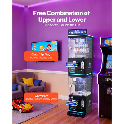 Μηχανή γερανού VEVOR με νύχια, μεσαίου μεγέθους μηχανή παιχνιδιών arcade με νύχι + λαβή διπλής στρώσης, φως & ήχος, παιχνίδι καραμελών, λαβή καραμελών, διανομέας βραβείων, για επαγγελματικό οικιακό κινηματογράφο, μαύρο μωβ