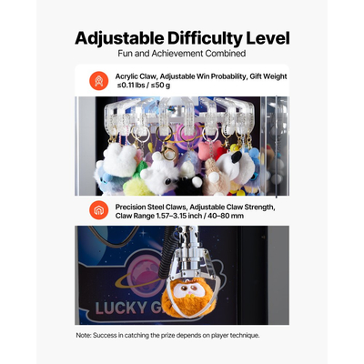 Μηχανή γερανού VEVOR με νύχια, μεσαίου μεγέθους μηχανή παιχνιδιών arcade με νύχι + λαβή διπλής στρώσης, φως & ήχος, παιχνίδι καραμελών, λαβή καραμελών, διανομέας βραβείων, για επαγγελματικό οικιακό κινηματογράφο, μαύρο μωβ