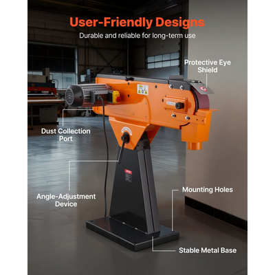 Τριβείο με ιμάντα VEVOR 76mm x 2007 mm, 2100W 900RPM Βιομηχανικής ποιότητας, με ρυθμιζόμενη γωνία 0° - 45° και θύρα συλλογής σκόνης για επαγγελματική ξυλουργική και μεταλλουργία