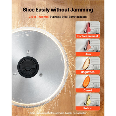 Κόφτης Κρέατος VEVOR, Ηλεκτρικός Κόφτης Κρέατος 200W με Κοφτερή Λεπίδα 190 mm, Οικιακός Κόφτης Κρέατος με Ταχύτητα Κοπής 70-100 Σ.Α.Λ., Ρυθμιζόμενο Πάχος 0-15 mm, για Κατεψυγμένο Κρέας, Ζαμπόν, Μπαγκέτα & Prime Steak