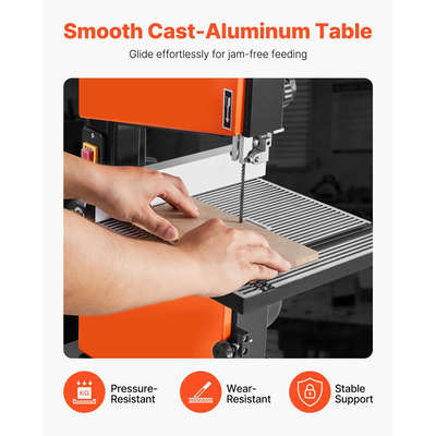 Πριονοκορδέλα VEVOR, 229 mm, Πριονοκορδέλα πάγκου για ξυλουργική με κινητήρα 373W 1/2 HP, μέγιστο ύψος κοπής 90 mm, τραπέζι από χυτό αλουμίνιο 300 x 300 mm, εύρος κλίσης 0-45°, με μετρητή γωνιακής κλίσης, περίφραξη, για ξυλουργική