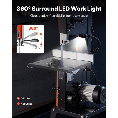 Πριονοκορδέλα VEVOR με βάση, 254 mm, Πριονοκορδέλα δύο ταχυτήτων πάγκου, 373W 1/2 HP, μέγιστο ύψος κοπής 160 mm, τραπέζι από χυτοσίδηρο 335 x 340 mm, με φως εργασίας 360°, μετρητή γωνιακής κλίσης, περίφραξη, πριονοκορδέλα για ξυλουργική
