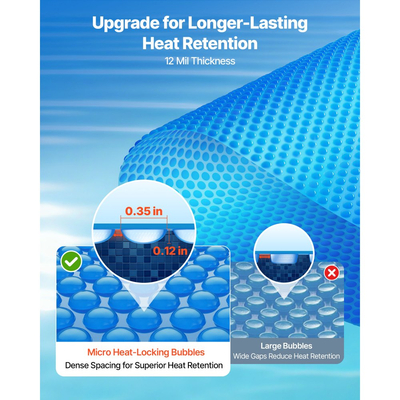 Κάλυμμα πισίνας VEVOR Solar, στρογγυλό κάλυμμα πισίνας με φυσαλίδες 5,49 μ., ηλιακή κουβέρτα πισίνας 12 μιλίων με υλικό φυσαλίδων και PE, απορρόφηση θερμότητας κατά τη διάρκεια της ημέρας, διατήρηση θερμότητας κατά τη διάρκεια της νύχτας, ηλιακά καλύμματα που διατηρούν τη θερμότητα, μπλε