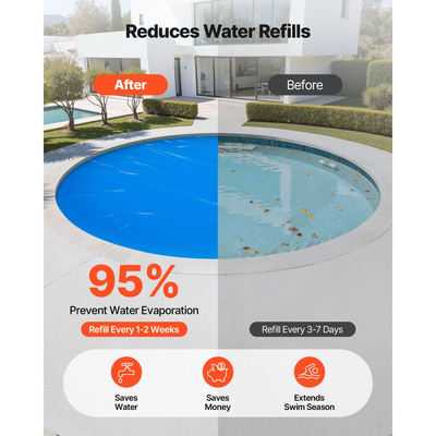 Κάλυμμα πισίνας VEVOR Solar, στρογγυλό κάλυμμα πισίνας με φυσαλίδες 5,49 μ., ηλιακή κουβέρτα πισίνας 12 μιλίων με υλικό φυσαλίδων και PE, απορρόφηση θερμότητας κατά τη διάρκεια της ημέρας, διατήρηση θερμότητας κατά τη διάρκεια της νύχτας, ηλιακά καλύμματα που διατηρούν τη θερμότητα, μπλε