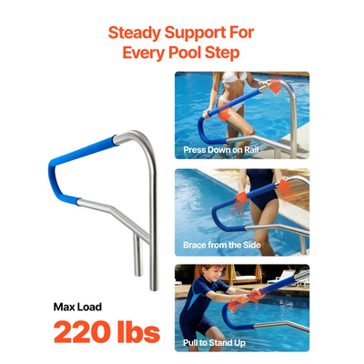 Ράγα πισίνας VEVOR, 137,1 x 81,3 cm, Χωρητικότητα φορτίου 100kg, βαρέως τύπου, κουπαστή πισίνας από ανοξείδωτο χάλυβα 304, αποσπώμενη αντιολισθητική θήκη, εσοχή ή βάση, για δίπλα στην πισίνα, υδάτινα πάρκα