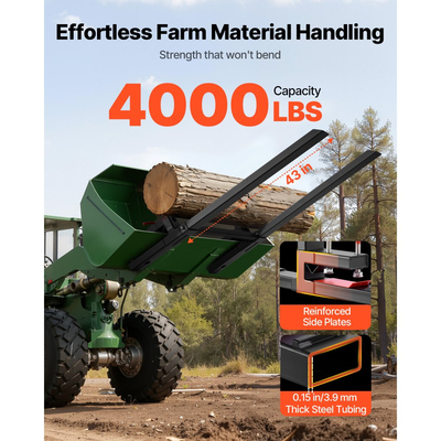 Πιρούνια παλετών VEVOR, πιρούνια παλετών με σφιγκτήρα 1814 kg, πιρούνι τρακτέρ βαρέως τύπου συνολικού μήκους 149 cm με ρυθμιζόμενη ράβδο σταθεροποίησης για εξαρτήματα τρακτέρ, κάδο φορτωτή και σύστημα διεύθυνσης ολίσθησης, μαύρο