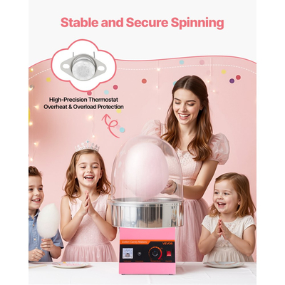 Ηλεκτρική μηχανή για μαλλί της γριάς VEVOR, Επαγγελματική μηχανή για μαλλί της γριάς 1000W με κάλυμμα, Επαγγελματική μηχανή για μαλλί της γριάς με μπολ από ανοξείδωτο ατσάλι και κουτάλα ζάχαρης, ιδανική για καρναβάλι, γενέθλια, οικογενειακό πάρτι, ροζ