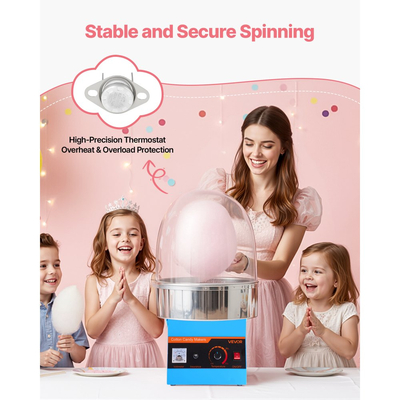 Ηλεκτρική μηχανή για μαλλί της γριάς VEVOR, Επαγγελματική μηχανή για μαλλί της γριάς 1000W με κάλυμμα, Επαγγελματική μηχανή για μαλλί της γριάς με μπολ από ανοξείδωτο ατσάλι και κουτάλα ζάχαρης, ιδανική για καρναβάλι, γενέθλια, οικογενειακό πάρτι, μπλε