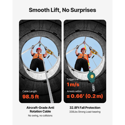 Κιτ τρίποδου περιορισμένου χώρου VEVOR, βαρούλκο ανύψωσης τρίποδου διάσωσης βαρέως τύπου 1179 kg, ρυθμιζόμενα πόδια 1,45 m, φορητό κιτ καλωδίου 30 m, προστασία από πτώση 10 m, ύψος εργασίας 1,6-2,45 m