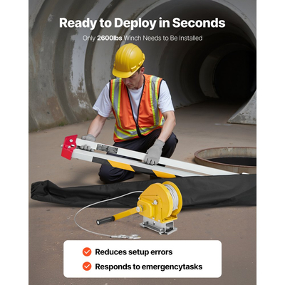 Κιτ τρίποδου περιορισμένου χώρου VEVOR, βαρούλκο ανύψωσης τρίποδου διάσωσης βαρέως τύπου 1179 kg, ρυθμιζόμενα πόδια 1,45 m, φορητό κιτ καλωδίου 30 m, προστασία από πτώση 10 m, ύψος εργασίας 1,6-2,45 m