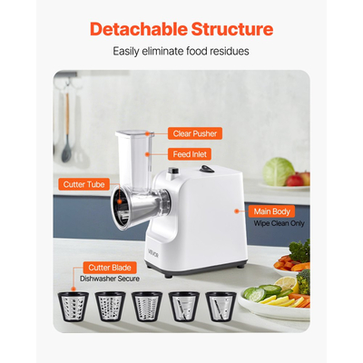 Ηλεκτρικός τρίφτης τυριού VEVOR για σαλάτα, μηχανή σαλάτας 200W, ηλεκτρικός κόφτης λαχανικών, τεμαχιστής φρούτων με 5 εξαρτήματα, κόφτης τροφίμων από ανοξείδωτο ατσάλι για λαχανικά και τυριά