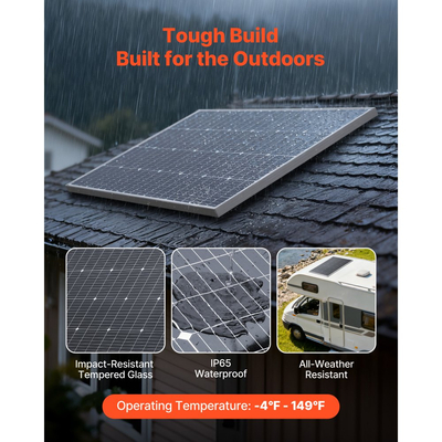 VEVOR 4 τεμάχια μονοκρυσταλλικά ηλιακά πάνελ 100W, μονοφωνικό φωτοβολταϊκό πλαίσιο υψηλής απόδοσης 23% με σταθερή έξοδο MC4 και πλαίσιο αλουμινίου, αδιάβροχο ηλιακό πάνελ IP65 για εφαρμογές επίπεδης στέγης αυτοκινήτου, σκάφους, τροχόσπιτου, εκτός δικτύου