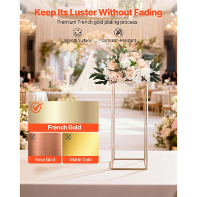 Βάση Λουλουδιών Γάμου VEVOR, 10 τεμάχια βάση λουλουδιών σε στήλη 60cm, Βάσεις Λουλουδιών με Μεταλλικό Laminate, Χρυσή ορθογώνια βάση επίδειξης λουλουδιών για γάμο, πάρτι, γενέθλια, σπίτι, Χρυσές βάσεις κεντρικών διακοσμητικών