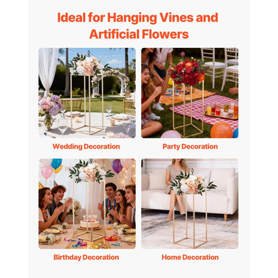 Βάση Λουλουδιών Γάμου VEVOR, 10 τεμάχια βάση λουλουδιών σε στήλη 60cm, Βάσεις Λουλουδιών με Μεταλλικό Laminate, Χρυσή ορθογώνια βάση επίδειξης λουλουδιών για γάμο, πάρτι, γενέθλια, σπίτι, Χρυσές βάσεις κεντρικών διακοσμητικών