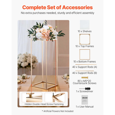 Βάση Λουλουδιών Γάμου VEVOR, 10 τεμάχια βάση λουλουδιών σε στήλη 60cm, Βάσεις Λουλουδιών με Ακρυλικό Laminate, Χρυσή ορθογώνια βάση επίδειξης λουλουδιών για γάμο, πάρτι, γενέθλια, σπίτι, Χρυσές βάσεις κεντρικών διακοσμητικών