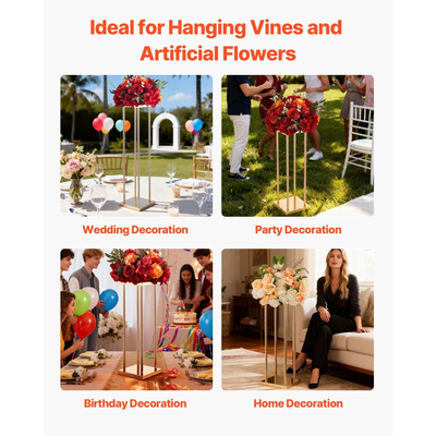 Βάση Λουλουδιών Γάμου VEVOR, 10 τεμάχια βάση λουλουδιών σε στήλη 80cm, Βάσεις Λουλουδιών με Μεταλλικό Laminate, Κυλινδρική κυβική βάση επίδειξης λουλουδιών για γάμο, πάρτι, γενέθλια, σπίτι, Χρυσές βάσεις κεντρικών διακοσμητικών