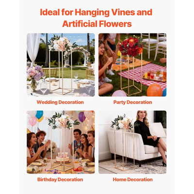 Βάση Λουλουδιών Γάμου VEVOR, 10 τεμάχια βάση λουλουδιών σε στήλη 80cm, Βάσεις Λουλουδιών με Μεταλλικό Laminate, Χρυσή Ορθογώνια Βάση Παρουσίασης Λουλουδιών για Γάμο, Πάρτι, Γενέθλια, Σπίτι, Χρυσές Βάσεις Κεντρικών Τεμαχίων