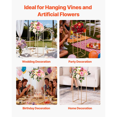 Βάση Λουλουδιών Γάμου VEVOR, 10 τεμάχια βάση λουλουδιών σε στήλη 80cm, Βάσεις Λουλουδιών με Κρυφή Βίδα, Ορθογώνια Κυβική Ράφι Ανθοπωλείου για Γάμο, Πάρτι, Γενέθλια, Σπίτι, Χρυσές Βάσεις Κεντρικών Τεμαχίων