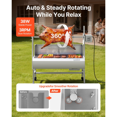 Ψησταριά VEVOR, Ψησταριά για σούβλα χοιρινού και αρνιού 38W BBQ εξωτερικού χώρου, Ψησταριά για σούβλα κάρβουνου με χωρητικότητα φορτίου 60 kg και ύψος 7 επιπέδων, Κιτ ηλεκτρικής σούβλας από ανοξείδωτο ατσάλι για κάμπινγκ εξωτερικού χώρου