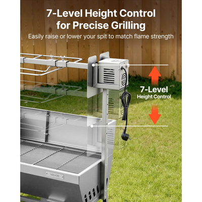 Ψησταριά VEVOR, Ψησταριά για σούβλα χοιρινού και αρνιού 38W BBQ εξωτερικού χώρου, Ψησταριά για σούβλα κάρβουνου με χωρητικότητα φορτίου 60 kg και ύψος 7 επιπέδων, Κιτ ηλεκτρικής σούβλας από ανοξείδωτο ατσάλι για κάμπινγκ εξωτερικού χώρου