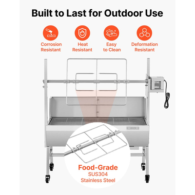 Ψησταριά VEVOR, Ψησταριά για σούβλα χοιρινού και αρνιού 38W BBQ εξωτερικού χώρου, Ψησταριά για σούβλα κάρβουνου με χωρητικότητα φορτίου 60 kg και ύψος 7 επιπέδων, Κιτ ηλεκτρικής σούβλας από ανοξείδωτο ατσάλι για κάμπινγκ εξωτερικού χώρου