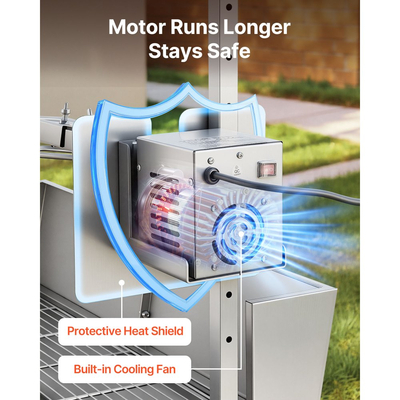 Ψησταριά VEVOR, Σούβλα για χοιρινό και αρνί 38W BBQ εξωτερικού χώρου, Ψησταριά για σούβλα κάρβουνου με χωρητικότητα 60 kg, ρόδες και ύψος 4 επιπέδων, Κιτ ηλεκτρικής σούβλας από ανοξείδωτο ατσάλι για κάμπινγκ εξωτερικού χώρου