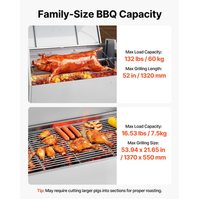 Ψησταριά VEVOR, Εξωτερική σούβλα BBQ 38W για χοιρινό και αρνί, Ψησταριά κάρβουνου με χωρητικότητα 60 kg, Ρόδες & Ύψος 4 Επιπέδων, Κιτ Σούβλας από Ανοξείδωτο Ατσάλι για Κάμπινγκ και Πάρτι σε Εξωτερικό Χώρο