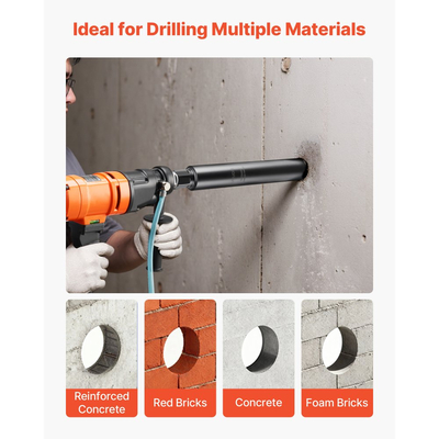 Τρυπάνι με πυρήνα VEVOR, διάμετρος 63,5 mm, βάθος τρυπήματος 356 mm, εσωτερικό σπείρωμα 1-1/4 in-7, τεχνολογία συγκόλλησης υψηλής ακρίβειας, τρυπάνι με πυρήνα υγρού διαμαντιού για οπλισμένο σκυρόδεμα, κόκκινα τούβλα και τοιχοποιία