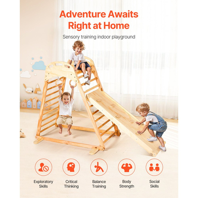VEVOR Εσωτερική Παιδική Χαρά Ζούγκλας, Ξύλινα Παιχνίδια Αναρρίχησης Εσωτερικής Παιδικής Χαράς 4 σε 1 για Παιδιά, Σετ Αναρρίχησης για Νήπια Montessori με Αναρριχητικό Βράχο, Τσουλήθρα, Ξύλινη Σκάλα & Δαχτυλίδια Γυμναστικής, Φόρτωση 100KG