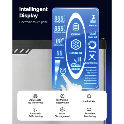 Επαγγελματική παγομηχανή VEVOR, παγομηχανή 136KG/24H με δοχείο αποθήκευσης από ανοξείδωτο χάλυβα 136KG, αυτόματος αυτοκαθαριζόμενος παγομηχανή με οθόνη αφής για μπαρ, καφέ, εστιατόριο, επιχειρήσεις, εμπορικές