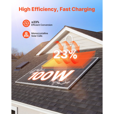 VEVOR 2 τεμάχια μονοκρυσταλλικά ηλιακά πάνελ 100W, μονοφωνικό φωτοβολταϊκό πλαίσιο υψηλής απόδοσης 23% με σταθερή έξοδο MC4 και πλαίσιο αλουμινίου, αδιάβροχο ηλιακό πάνελ IP65 για εφαρμογές επίπεδης στέγης αυτοκινήτου, σκάφους, τροχόσπιτου, εκτός δικτύου