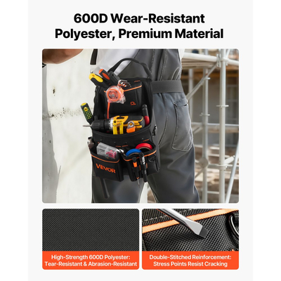 Θήκη εργαλείων VEVOR με ζώνη, Επαγγελματική θήκη ζώνης εργαλείων 14 τσεπών για άνδρες, Βαρέως τύπου αποσπώμενη ρυθμιζόμενη τσάντα εργασίας για ηλεκτρολόγο, ξυλουργό, κατασκευές, ρυθμίζει τη μέση από 83 cm έως 127 cm