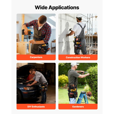 Θήκη εργαλείων VEVOR με ζώνη, Επαγγελματική θήκη ζώνης εργαλείων 14 τσεπών για άνδρες, Βαρέως τύπου αποσπώμενη ρυθμιζόμενη τσάντα εργασίας για ηλεκτρολόγο, ξυλουργό, κατασκευές, ρυθμίζει τη μέση από 83 cm έως 127 cm