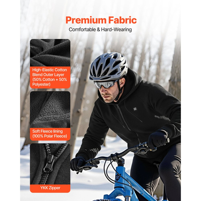 Θερμαινόμενο Φούτερ VEVOR για Άνδρες και Γυναίκες, Θερμαινόμενο Φούτερ Unisex με Φερμουάρ και Μπαταρία 7.4V 16000mAh, 5 Ζώνες Θέρμανσης, 3 Επίπεδα Θερμοκρασίας, Ζεστασιά 4-8 ωρών, για Χειμερινή Κατασκήνωση σε Εξωτερικό Χώρο, Μαύρο