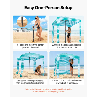VEVOR Καμπάνα Παραλίας, Τέντα Παραλίας 1,83 x 1,83 μ. με Πλευρικό Τοίχωμα, Προστασία UPF 50+, Εύκολη Εγκατάσταση Σκηνής Καμπάνα με Θήκες Άμμου, Φορητή Ομπρέλα Σκίασης για Όλη την Οικογένεια, Πράσινες Ρίγες