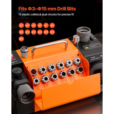 Ακονιστήρι τρυπανιών VEVOR MR-13A, Τροχιστήρι τρυπανιών 3-15mm με ρυθμιζόμενη γωνία αιχμής 95°-135°, Μηχανή επανακονίσματος υψηλής ταχύτητας 4600RPM με 13 δακτυλίους και τροχό CBN για συνεργεία και γκαράζ