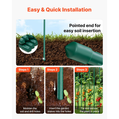 Πασσάλους κήπου VEVOR, Συσκευασία των 25, 1800 mm, Μεταλλικοί πασσάλοι ντομάτας με πλαστική επίστρωση, Ραβδιά κήπου για στήριξη φυτών, με μυτερό άκρο και αντιολισθητικά εξογκώματα για καλλιέργεια αναρριχώμενων φυτών, Λαχανικά εξωτερικού χώρου