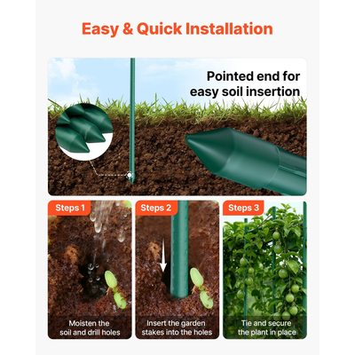 Πασσάλους κήπου VEVOR, Συσκευασία των 25, 2100 mm, Μεταλλικοί πασσάλοι ντομάτας με πλαστική επίστρωση, Ραβδιά κήπου για στήριξη φυτών, με μυτερό άκρο και αντιολισθητικά εξογκώματα για καλλιέργεια αναρριχώμενων φυτών, Λαχανικά εξωτερικού χώρου