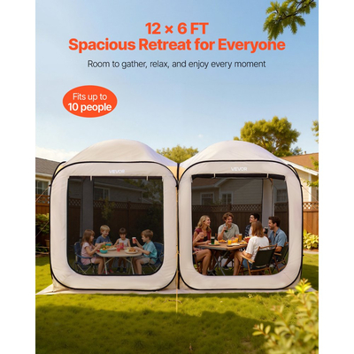 Σκηνή VEVOR με Σίτες, 3660 x 1825 x 2200 mm, 2 σε 1 Αναδιπλούμενη Σκηνή, Φορητή με Σίτες σε Τέντα με Τσάντα Μεταφοράς, Διχτυωτά Πλαϊνά, Πασσάλους Εδάφους, για Κήπο, Βεράντα και Υπαίθριες Δραστηριότητες, Μπεζ