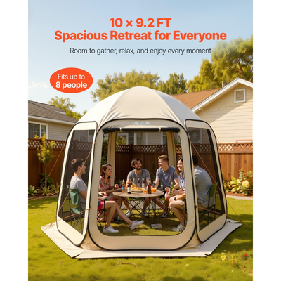 Σκηνή VEVOR με Σίτες, 3030 x 2650 x 2300 mm, Σκηνή με Αναδυόμενο Σίτες για 4-8 Άτομα, Φορητή με Σίτες σε Τέντα με Τσάντα Μεταφοράς, Διχτυωτά Πλαϊνά, Πασσάλους Εδάφους, για Κήπο, Βεράντα, Υπαίθριες Δραστηριότητες, Μπεζ
