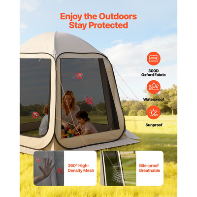 Σκηνή VEVOR με Σίτες, 3030 x 2650 x 2300 mm, Σκηνή με Αναδυόμενο Σίτες για 4-8 Άτομα, Φορητή με Σίτες σε Τέντα με Τσάντα Μεταφοράς, Διχτυωτά Πλαϊνά, Πασσάλους Εδάφους, για Κήπο, Βεράντα, Υπαίθριες Δραστηριότητες, Μπεζ