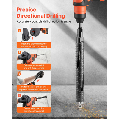 Τρυπάνι VEVOR με πυρήνα, διάμετρος 38 mm, βάθος τρυπήματος 241 mm, εσωτερικό σπείρωμα M16, διαμαντένιο τρυπάνι ξηρής διάτρησης με 3 προσαρμογείς, τρυπάνι πιλότου και εξαγωνικό κλειδί, για οπλισμένο σκυρόδεμα, κόκκινα τούβλα και τοιχοποιία