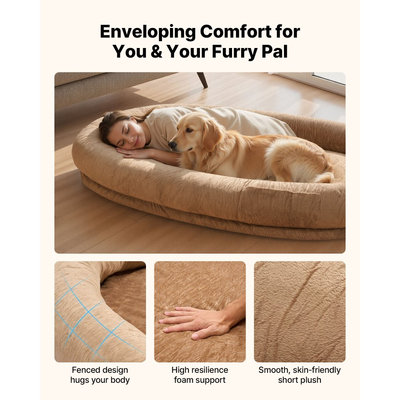 Κρεβάτι σκύλου VEVOR Human, 1770 x 1230 x 240 mm Ορθοπεδικό κρεβάτι σκύλου μεγέθους ανθρώπου από αφρό μνήμης, Κρεβάτια κατοικίδιων ανθρώπων με πλαϊνή τσέπη, λαβή και φερμουάρ, Αφαιρούμενα κρεβάτια σκύλων που πλένονται στο πλυντήριο για ανθρώπους, καφέ