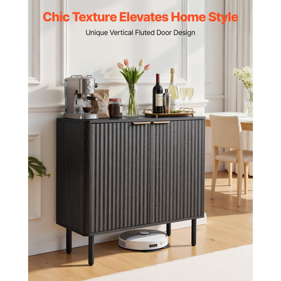 Ντουλάπι καφέ VEVOR, Τραπεζάκι καφέ Mid Century με ραβδώσεις και αποθηκευτικό χώρο 2 επιπέδων, Ντουλάπι μπουφέ με πόρτα αχυρώνα, Μπουφές για σαλόνι, Είσοδος, 80 x 37,5 x 80 cm, Μαύρο