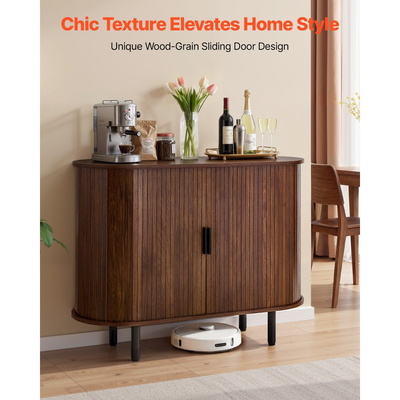 Ντουλάπι καφέ VEVOR, Τραπεζάκι καφέ Mid Century με ραβδώσεις, Ντουλάπι μπουφέ με 2 συρόμενες πόρτες, Μπουφές για σαλόνι, είσοδο, κουζίνα, 100 x 40 x 75 cm, Καρυδιά