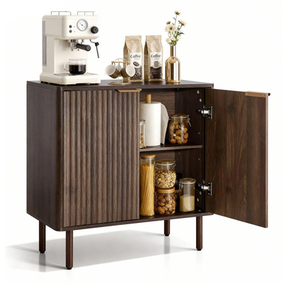 Ντουλάπι καφέ VEVOR, Τραπεζάκι καφέ Mid Century με ραβδώσεις και αποθηκευτικό χώρο 2 επιπέδων, Ντουλάπι μπουφέ με πόρτα αχυρώνα, Μπουφές για σαλόνι, Είσοδος, 80 x 37,5 x 80 cm Καρυδιά