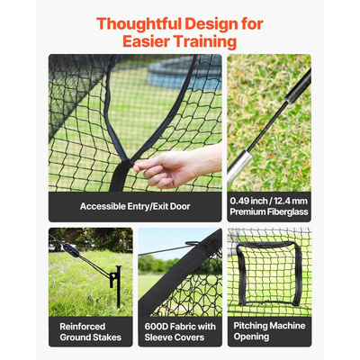 Κλουβί μπέιζμπολ VEVOR, Φορητό κλουβί μπέιζμπολ 6780 x 3700 x 2400 mm, Κλουβιά χτυπήματος με 4-στρωματικό πολυεστέρα χωρίς κόμπους και άνοιγμα μηχανής ρίψης, Κλουβιά μπέιζμπολ με δίχτυ για εσωτερικούς και εξωτερικούς χώρους