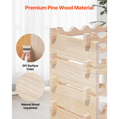 VEVOR 96 Στοιβαζόμενη Ράφι Κρασιού για Μπουκάλια, 8 Επίπεδη Θήκη για Μπουκάλια Κρασιού, Ανεξάρτητη Ράφι Αποθήκευσης Κρασιών από Μασίφ Ξύλινο Δάπεδο για Μπουκάλια Pinot Noir, Για Κουζίνα, Κάβα και Μπαρ, Φυσικό